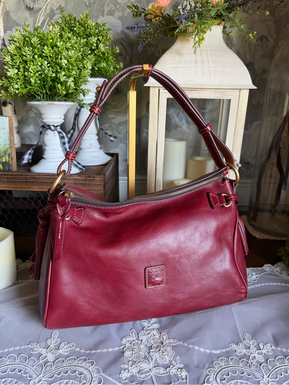 Dooney & Bourke Florentine Bordeaux Red Medium Satchel Handbag Purse